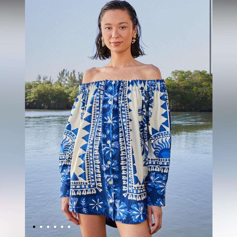 FARM RIO Off-White Flora Tapestry Long Sleeve Blouse